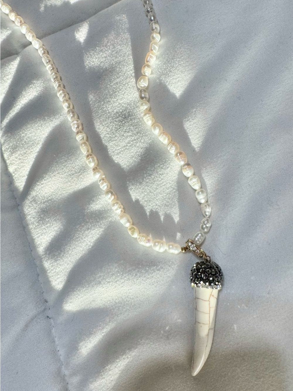 FREE w/ purchase Real Pearl Necklace with Faux Tooth Pendant